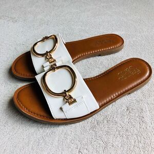 Franco Sarto Jan Gold Ring Slide White Sandals